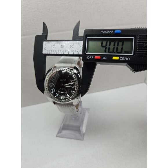 Titus Womens Watch Silver Tone Rhinestone Bezel White Leather Quartz New Battery main image 5